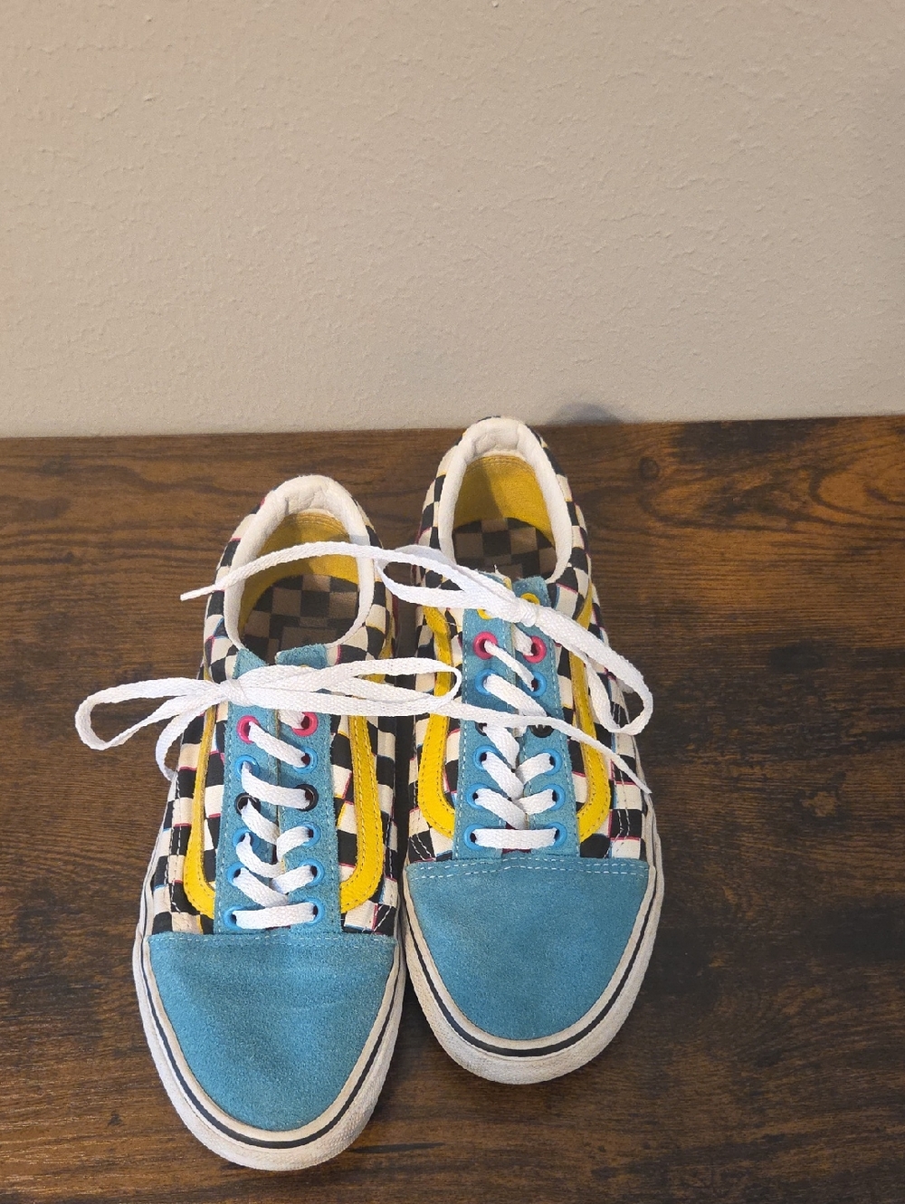 retro 80s  Blue & Yellow Checkerboard Skate Sneakers
